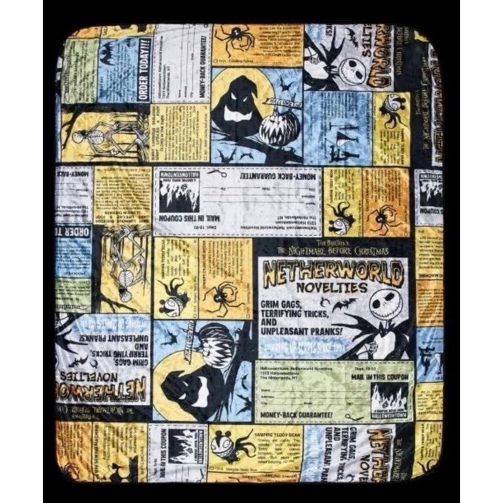 Disney Nightmare Before Christmas Comic Strip Throw Blanket Jack Skellington NEW